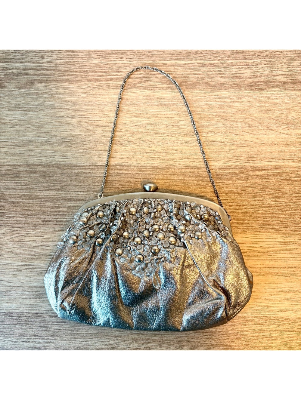 Vintage SANTI Hand-Beaded Silver Leather Evening Bag / Shoulder Bag, Purse